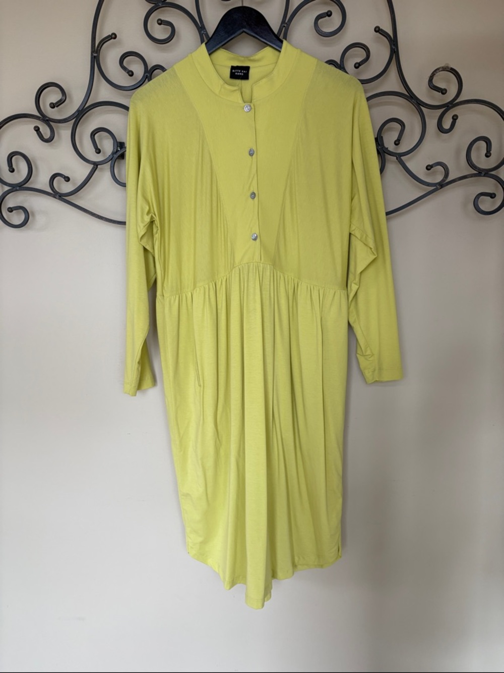 Unknown Brand Lime Long-Sleeve Button-Front Midi Dress